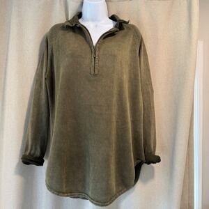 PBJ Blues Mens Olive Green Quarter Zip Pullover Cotton Sweatshirt‎ Sz L